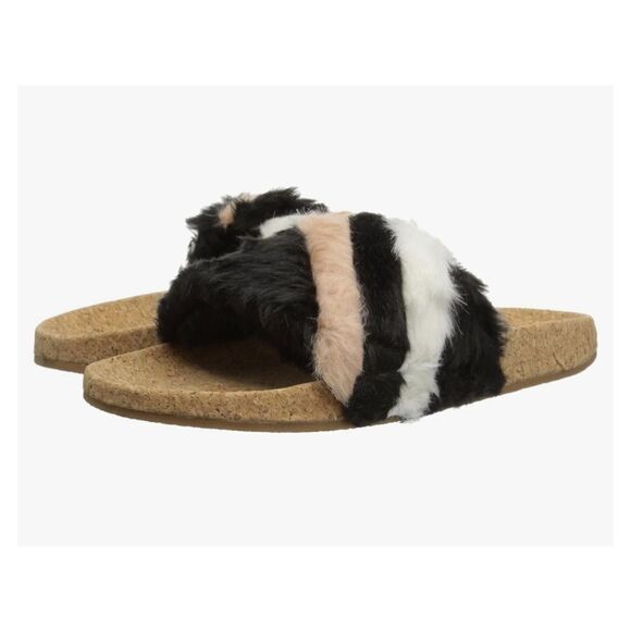 L4L Ace Black Fuax Fuzzy Multi Stripe Slipper Size 8 NIB - Picture 4 of 7